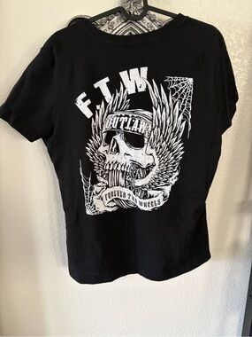 Outlaw Threadz Forever Two Wheels Black Graphic Skull Tee